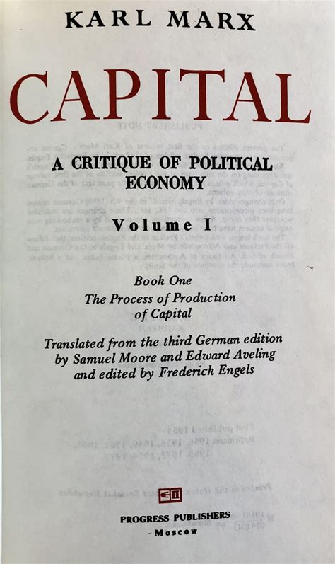 Capital A Critique Of Political Economy Karl Marx Moscow Edition