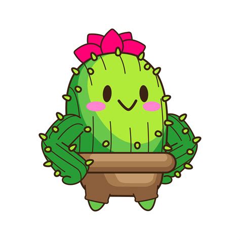 Cute Little Cactus Cartoon Vector Illustration Cactus Vector Set