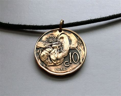 1934 Italy 10 Centesimi Coin Pendant Charm Necklace Jewelry Etsy