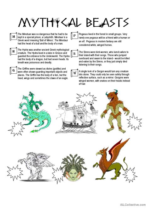 Mythical Beasts English Esl Worksheets Pdf And Doc