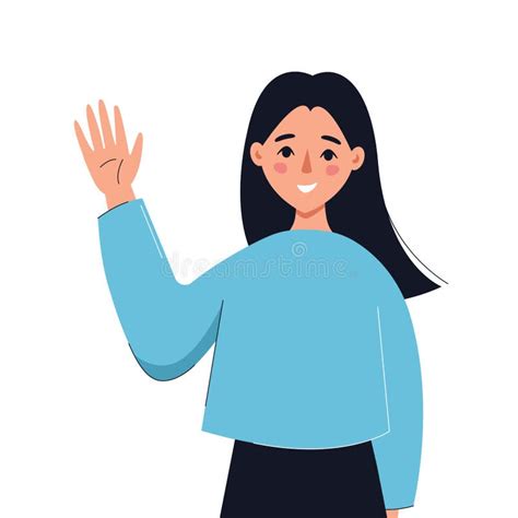 Girl Waving Her Hand Greeting Stock Vector Illustration Of Font