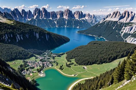 Premium Ai Image Aerial View Of Lago Antorno Dolomites Lake Mountain