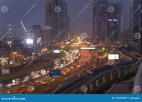Night Cityscape Of Dubai City United Arab Emirates Editorial Stock
