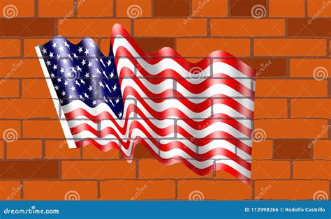 The American Flag Of On Wallof Bricks Stock Illustration Illustration