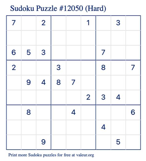 Free Printable Hard Sudoku With The Answer 12050
