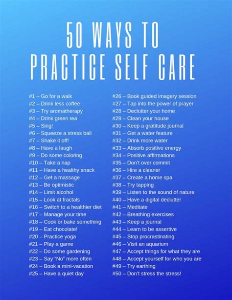 50 Ways To Practice Self Care Free Printable Checklist