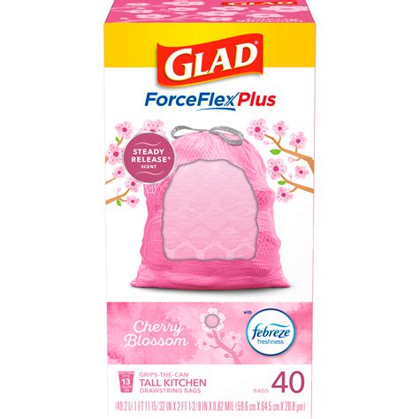 Glad Forceflexplus 13 Gallon Tall Kitchen Trash Bags Cherry Blossom