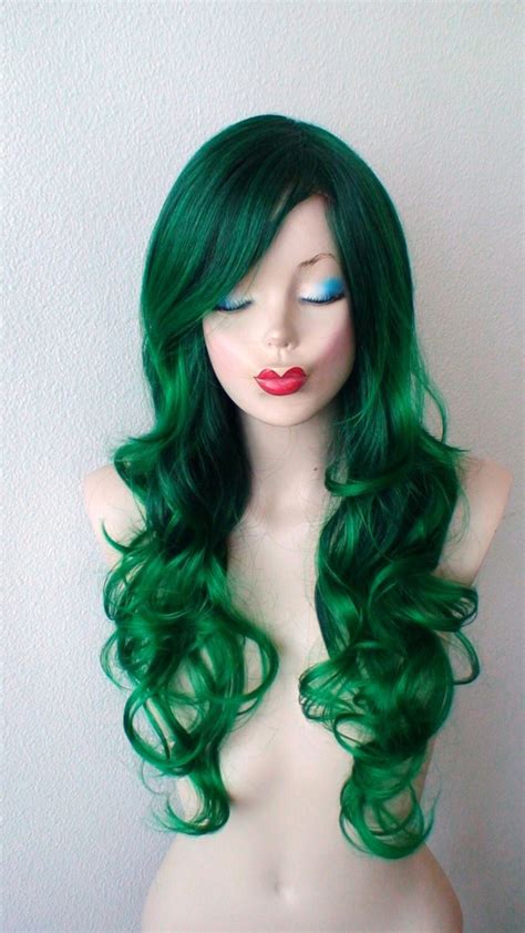 irish green ombre wig green color long curly hairstyle long