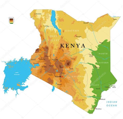 Mapa Físico Altamente Detallado De Kenia En Formato Vectorial Con