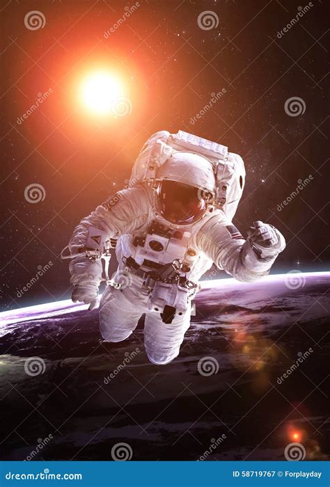 Astronaut In Outer Space Against The Backdrop Of Stock Image Image Of
