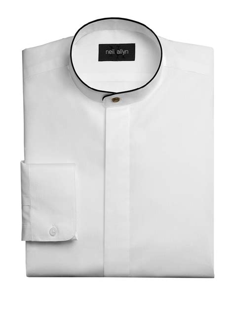 Neil Allyn Banded Collar Mens White Dress Shirt W Black Tr