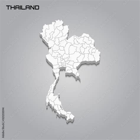 Thailand 3d Map With Borders Of Regions Stock Vector Adobe Stock