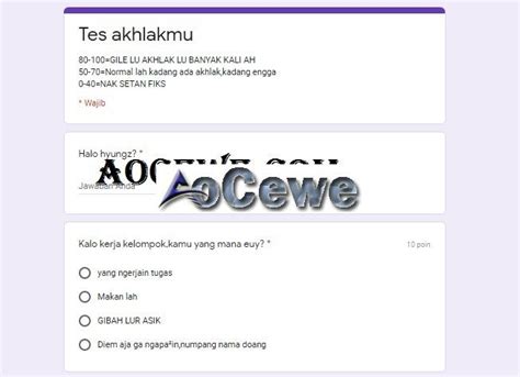 Nah itu adalah link ujian tes akhlakmu yang bisa admin berikan kepada kalian. Link Tes Ujian Akhlakmu Docs Google Form 2020 - Aocewe.com