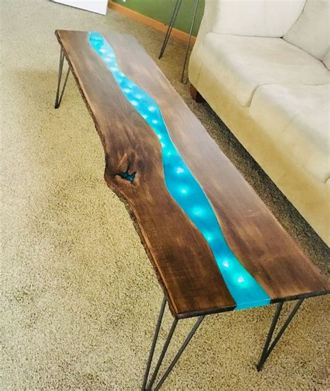 Resin River Coffee Table With Led Lighting Glow In The Dark Etsy Coffee Table Staining Wood