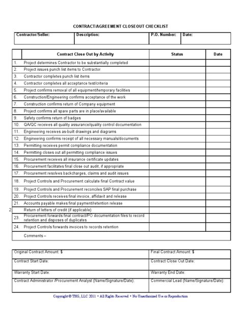 Generic Closeout Checklist Template 010311 Pdf Invoice