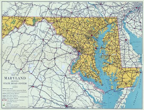 Large Detailed Road Sysytem Map Of Maryland State 1937