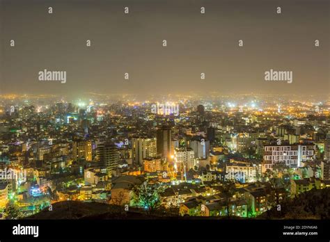 Night Cityscape Of Tehran City With Colorful Light Effect Stock Photo