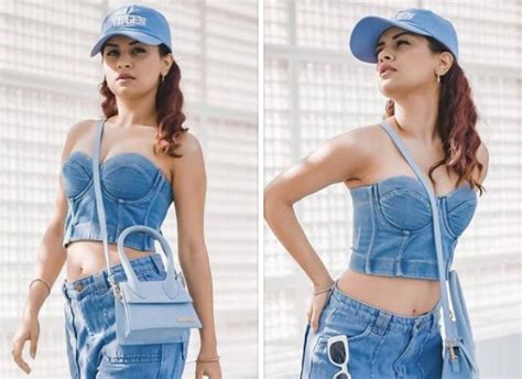avneet kaur makes a fashion statement in denim on denim look with her corset top and jeans