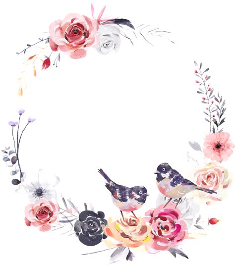 Dreamlike Watercolor Flower And Bird Wreath Png Transparent Free Png