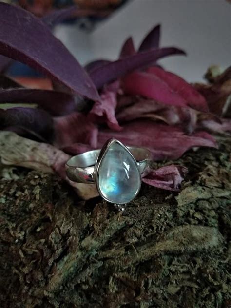 Natural Rainbow Moonstone Gemstone Ring In Sterling Silver Pure 925