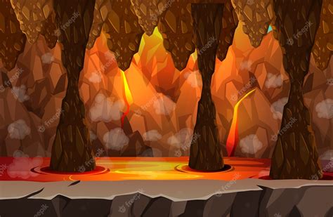Free Vector Infernal Dark Cave With Lava Scene