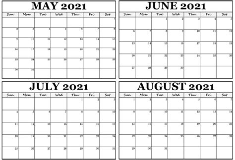 Printable May To August 2021 Calendar Excel  My Blog Printable May