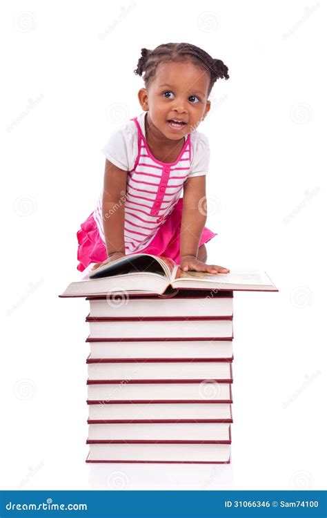 Cute Black African American Little Girl Reading A Book African Stock