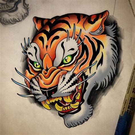 Neo Traditional Tiger Tatuaje De Cabeza De Tigre