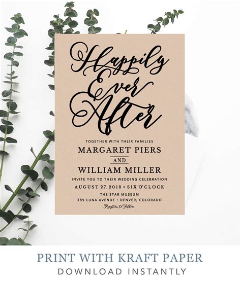 Happily Ever After Wedding Invitation Template Calligraphy Etsy