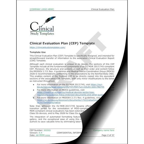 Clinical Evaluation Plan Cep Template Clinical Study Templates