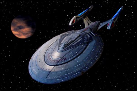 A Star Trek Ship Flying Through The Night Sky