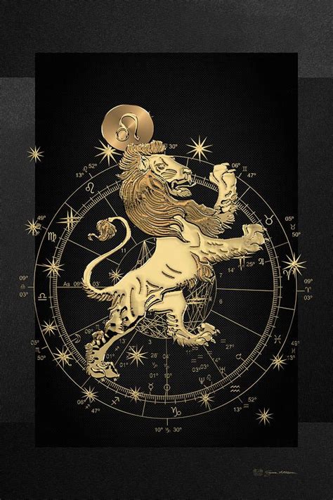 zodiac digital art western zodiac golden leo the lion on black canvas by serge averbukh