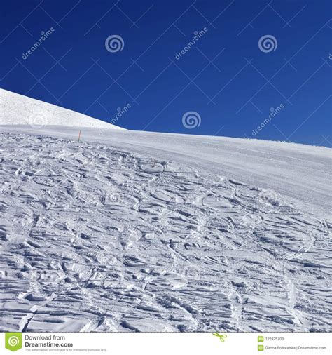 Snowy Ski Slope And Blue Clear Sky In Nice Day Stock Image Image Of