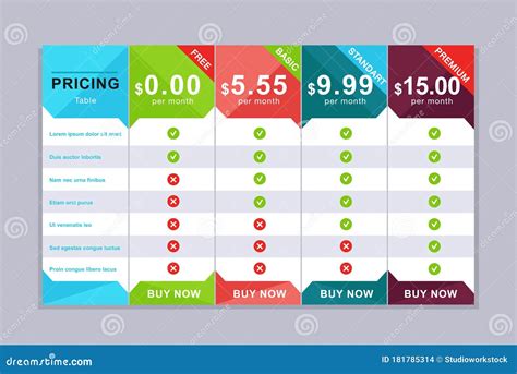 Pricing Table Design Simple Price List Design Stock Vector