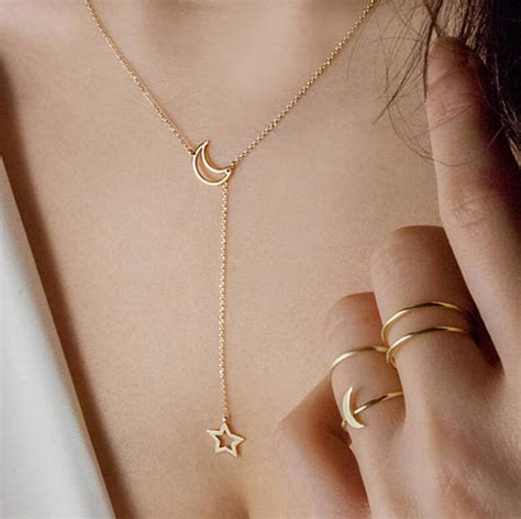 2018 New Boho Style Moon Star Pendant Choker Necklaces Gold Silver Long