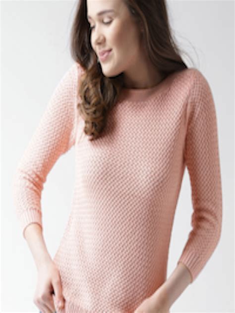 Buy Sela Women Peach Coloured Shimmer Sweater Sweaters For Women