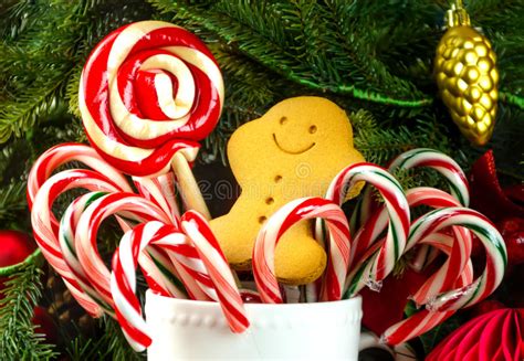 Christmas Candies With Gingerbread Man Stock Photo Image Of Merry