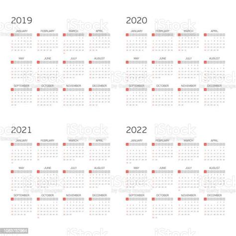 Vector Calendar On 2019 2020 2021 2022 Stock Illustration Download