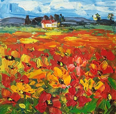 Abstract Landscape Painting Red Poppy Field Painting