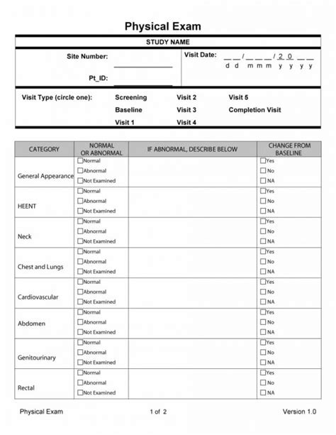 Printable Basic Physical Exam Form