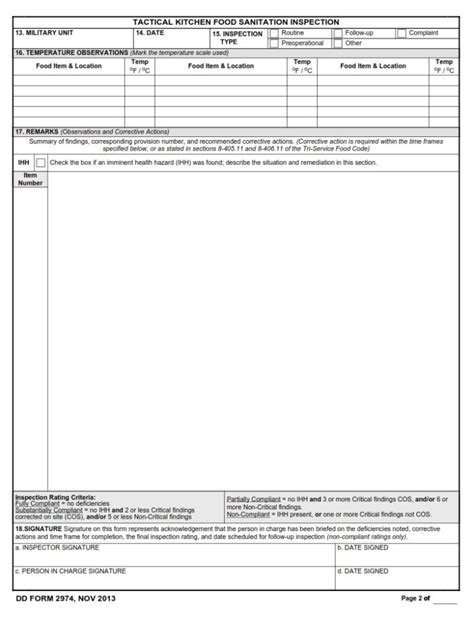 Dd Form 2974 Tactical Kitchen Food Sanitation Inspection Dd Forms