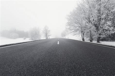 Monochrome Nature Snow Winter Road Morning Highway Asphalt