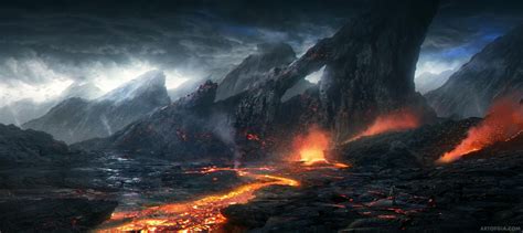 Alien Volcanic Landscape 2017 Made By Gia Nguyen Fantasy Art Landscapes Fantasy Landscape