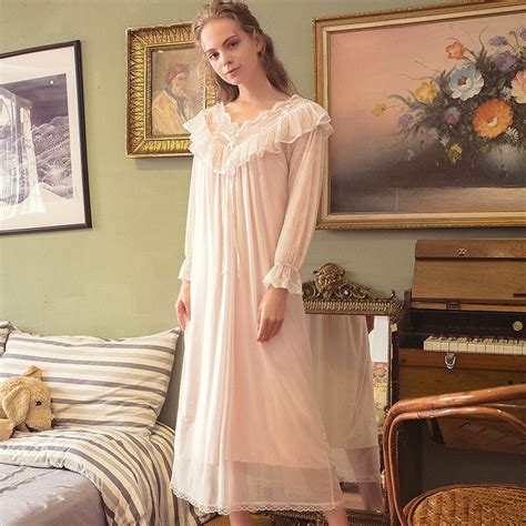 Spring Summer Cotton Modal Female Nightgowns Lace Loose Sleepwear Vintage Womens Royal Princess