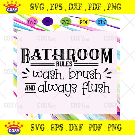 Bathroom Rules Wash Brush And Always Flush Svg Bathroom Rules Svg