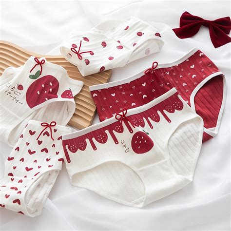 Whpc Womens Panties Cotton Strawberry Underwear Red Christmas T Cute Ladies Panty M Xl