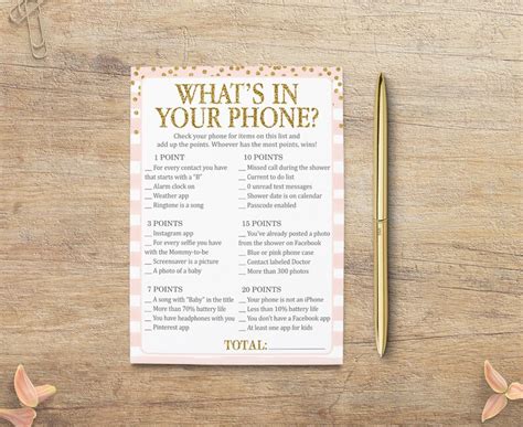 Whats In Your Phone Baby Shower Game Whats On Your Cell Etsy