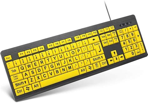 Tanix Large Print Computer Keyboard With Yellow Keys And Black Letters