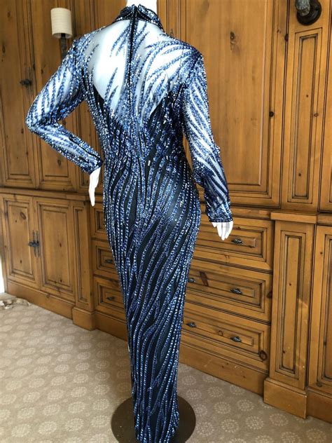 Bob Mackie Outstanding Vintage Sheer Illusion Bugle Beaded Evening Dress For Sale At 1stdibs