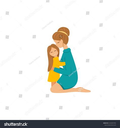 Vector Illustration Mother Cuddling Daughter Isolated Stock Vector